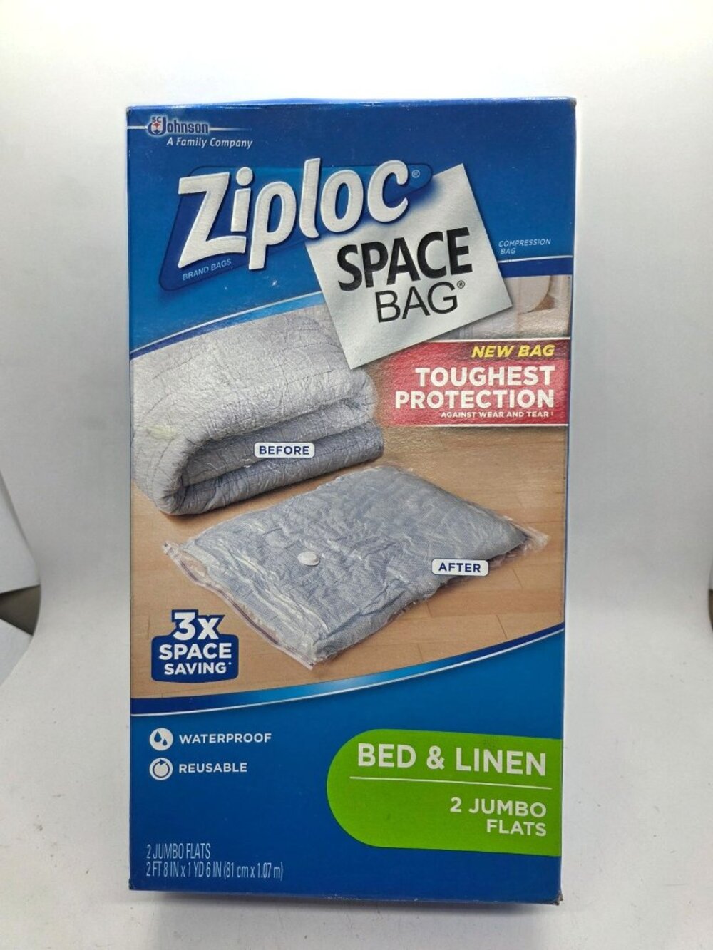 Ziploc Space Bag Jumbo Flat 2-Pack Bed & Linen Storage Water proof Space saving